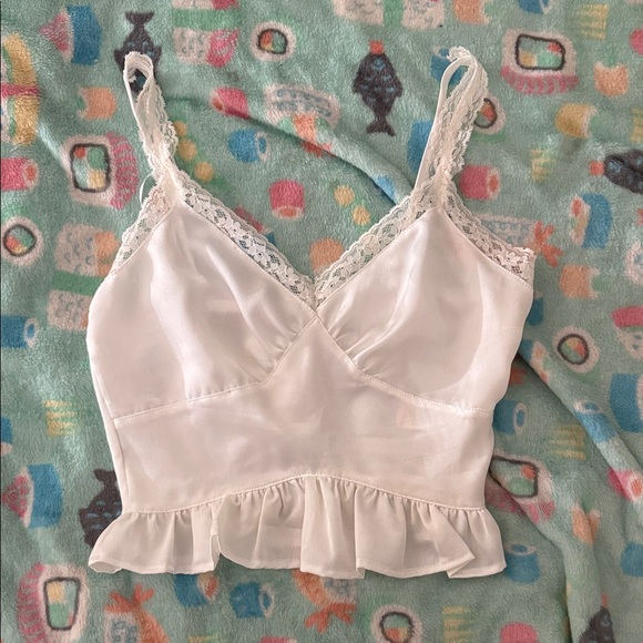 White Lace Trim Crop Top - Picture 1 of 2